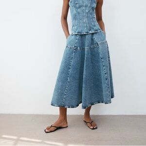 H&M Blue Denim Skater Skirt